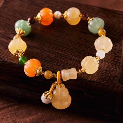 Golden gourd fortune five-color bead necklace