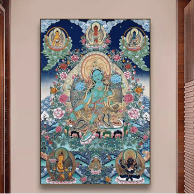 Thangka Decorative Painting Green Tara Tibetan Style Tibetan Guanyin Sakyamuni Buddha Manjushri Bodhisattva Portrait Foyer Hanging Painting