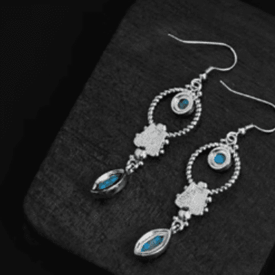 Retro Style Turquoise Carved Earrings
