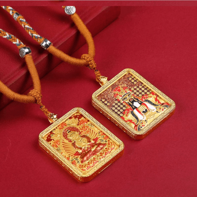 Wutai Mountain Fifth Uncle Authentic Double - sided Hand - painted Thangka Necklace Pendant Zodiac Guardian Zodiac Buddha Samantabhadra Manjushri Pendant