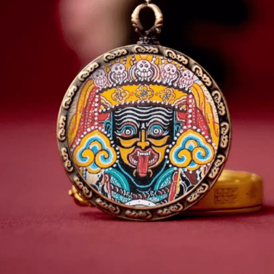 Tibetan Style Portable Thangka Pendant Zhajilamu Yellow Jambhala Samantabhadra Dragon Zodiac Necklace Past and Present Green Tara