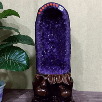 Natural Amethyst Cornucopia Amethyst Geode Ornament Crystal Raw Stone Purple Gold Geode Money Bag Home and Office Opening Ornament