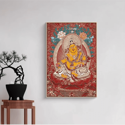 Thangka Painting Five Color Yellow Jambhala Tibetan Buddha Statue Wealth Attracting Mural For Foyer Living Room Office
