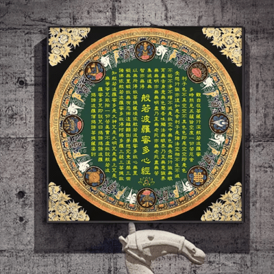 Heart Sutra Thangka Square Tibetan Wealth Attracting Home Protecting Zen Six Syllable Mantra Entrance Living Room Central Hall Decorative Hanging Painting