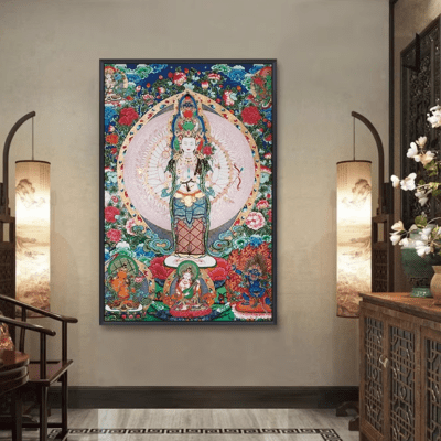 Thangka Decorative Painting Eight Directions Wealth Gods Portrait Guanyin Sakyamuni Buddha Manjushri Bodhisattva Foyer Living Room Paintingral For Foyer Living Room Office (复制)