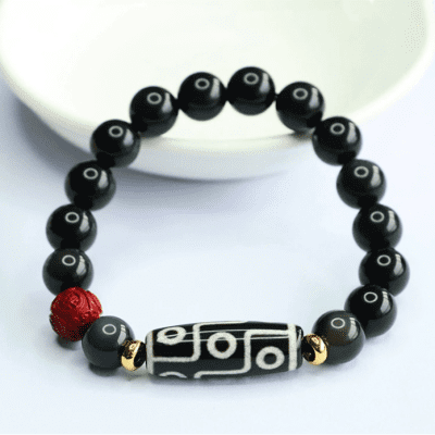 Tibetan Obsidian Dzi Agate Bracelet