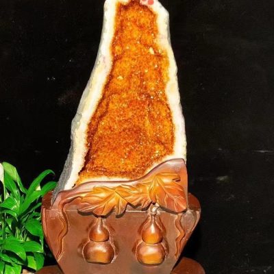 Uruguayan Natural Citrine Geode Dinosaur Egg Money Bag Brazilian Small Amethyst Geode Cornucopia Home Raw Stone Ornament