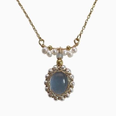 Vintage-Inspired "Aquamarine" Crystal & Pearl Necklace