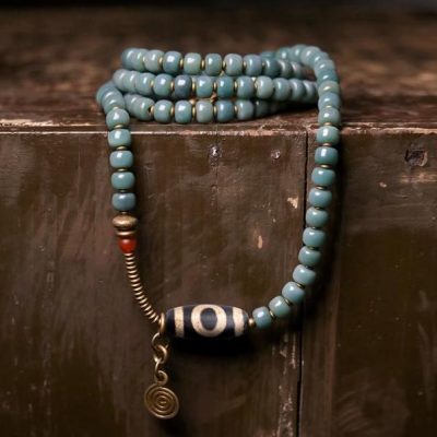 Vintage Bodhi Seed Dzi Bead Necklace
