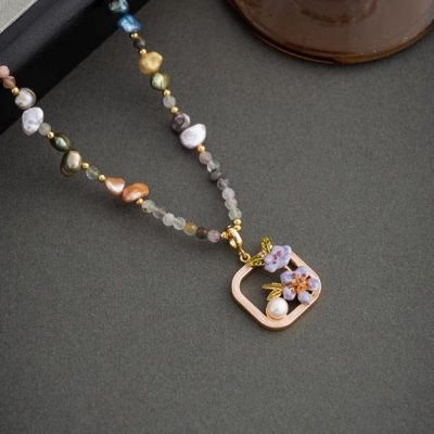 Oil-Painting Style Baroque Freshwater Pearl & Mother-of-Pearl Pendant Necklace