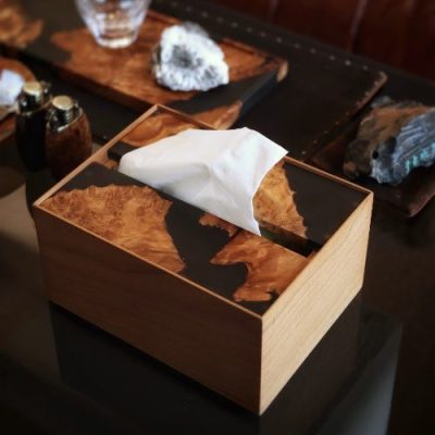 Resin - Wood Tissue Box: A Blend of Functionality and Aesthetic Serenity
