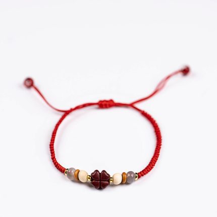 Four-Leaf Clover Handwoven Red String Bracelet/Anklet – Protection & Good Luck Charm