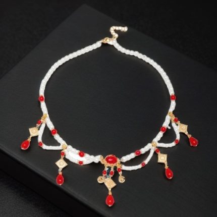 Chinese Tiered Necklace - Vintage Beaded Choker with Silk Fringe