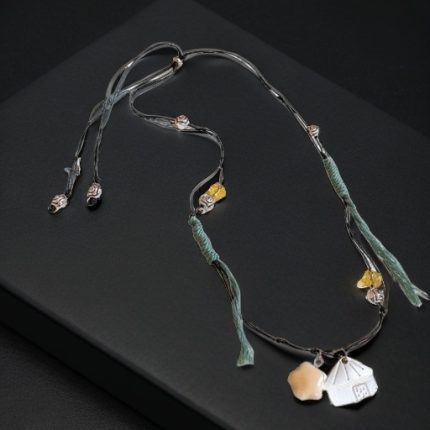 Ceramic Star & House Charm Necklace - Adjustable Braided Cord