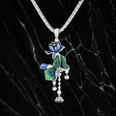 Feng Shui Vintage Cloisonné Lotus Necklace