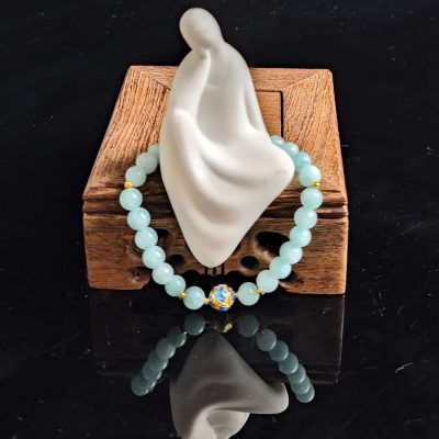 Green Jade & Cloisonné Enamel Feng Shui Bracelet with Chinese Zen Inspiration