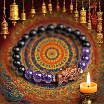 Ebony and Amethyst Buddhist Good Luck Protection Prayer Beads