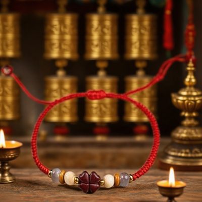 Four-Leaf Clover Handwoven Red String Bracelet/Anklet – Protection & Good Luck Charm