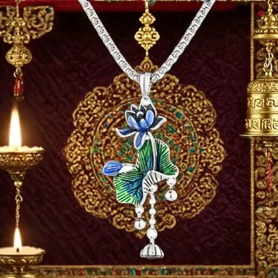 Feng Shui Vintage Cloisonné Lotus Necklace