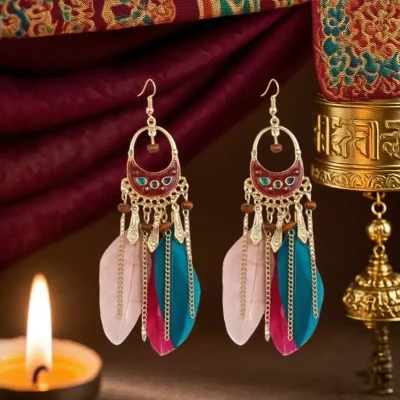 Mantra Feather Rainbow Blessing Earrings