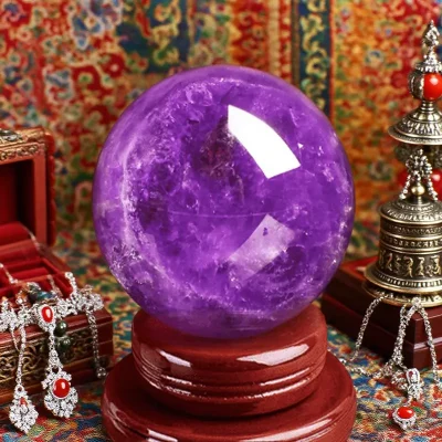 Natural Amethyst Ball Ornament Uruguay Raw Stone Living Room Entrance Ornament High-End Lucky Gift Ornament for New House Warming