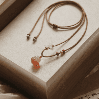 Artisan African "Red Agate" Crystal & Mother-of-Pearl Blossom Neo-Chinese Lariat