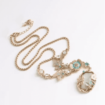 Butterflies Adoring Blossoms Drip-Glaze Floral Hanfu Opera Necklace
