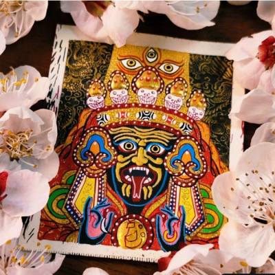 Tibetan Nepalese Full Hand-Painted Thangka Exquisite Gau Box Painting Core Zhakilam Female God of Wealth Pendant Necklace