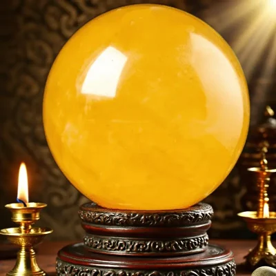 Natural Yellow Real Crystal Ball Raw Stone Kitchen Living Room Office Decoration Ornament High-Grade Lucky Feng Shui Fortune-Transferring Ball Ornament