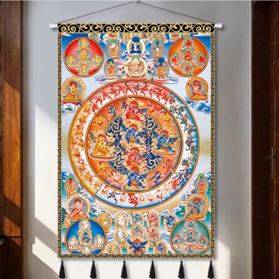 Tibetan Style Thangka Hanging Painting Fabric Tapestry Vertical Mural Wall Cloth Foyer Passage Hanging Cloth Background Cloth
