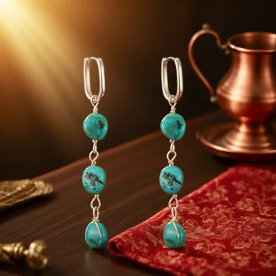 Silver Turquoise Tassel Earrings