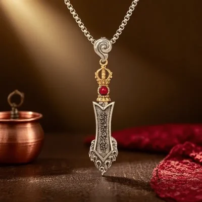 Brass Manjushri Wisdom Sword Pendant Necklace