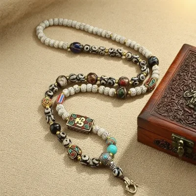 Tibetan Amulet Bead Chain Thangka Pendant Necklace