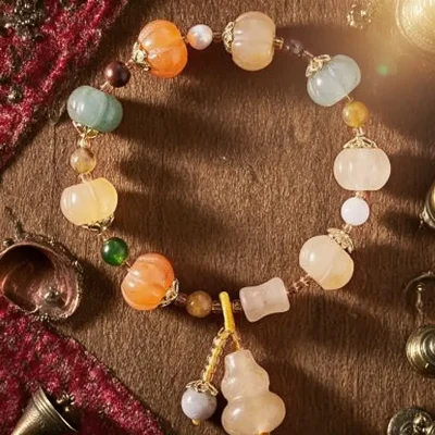 Golden gourd fortune five-color bead necklace