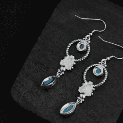 Retro Style Turquoise Carved Earrings
