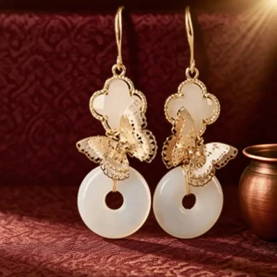 Vintage Silver Ancient Style White Agate Earrings