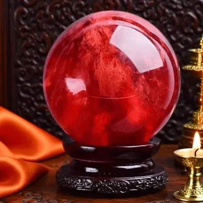 Natural Red Crystal Ball Raw Stone Prosperity and Good Fortune High-Grade Office Lucky Fortune-Transferring Fire Element Ornament