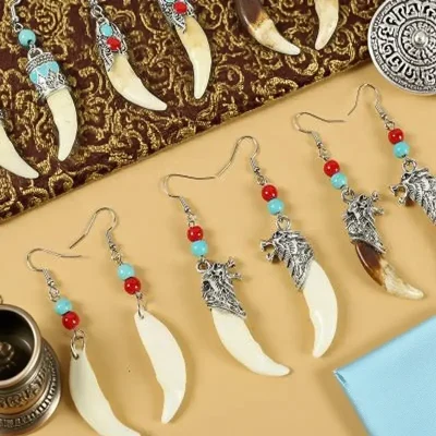 Tibetan Wolf Tooth Earrings