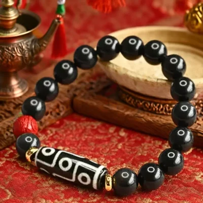 Tibetan Obsidian Dzi Agate Bracelet