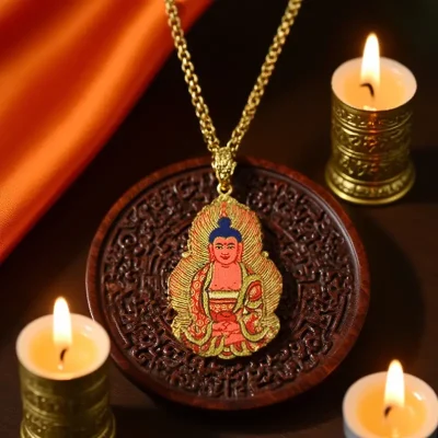 Tibetan Style Tsa Tsa Thangka Gau Box Pure Copper Shell Yellow Jambhala Zhakilam Curio Accessory Thangka Pendant