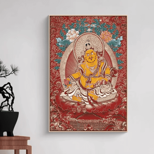 Click to view full screen Thangka Painting Five Color Yellow Jambhala Tibetan Buddha Statue Wealth Attracting Mural For Foyer Living Room Office photo review