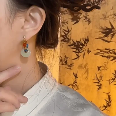 Dunhuang Guofeng Earrings, Retro Ethnic Studs, Tibetan High-end Earrings