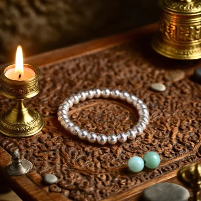 Silver pearl moonlit pine stone chain