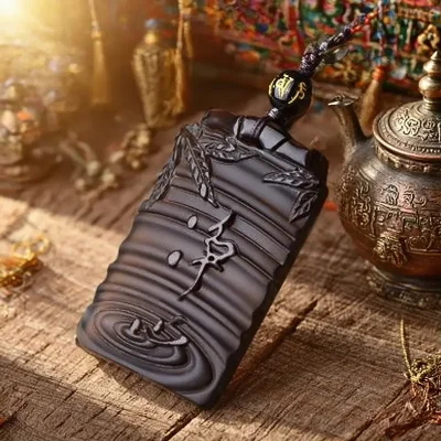 Ice-Texture Obsidian Mupai Meditation Pendant