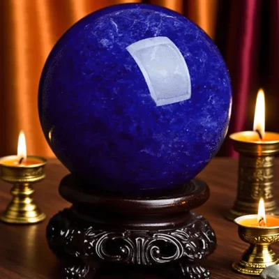 Genuine Blue Crystal Ball Ornament Aquamarine Fortune-Transferring Ball Polished Blue Crystal Raw Stone Living Room Entrance Home Gift