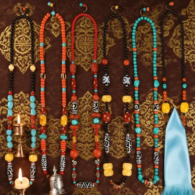Tibetan beeswax blessing necklace