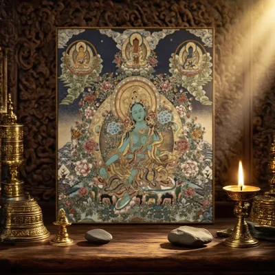 Thangka Decorative Painting Green Tara Tibetan Style Tibetan Guanyin Sakyamuni Buddha Manjushri Bodhisattva Portrait Foyer Hanging Painting