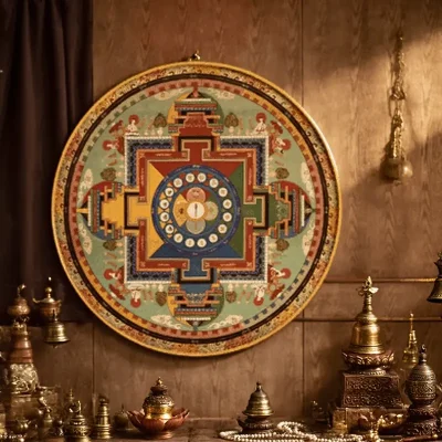 Tibetan Style Mandala Thangka Round Living Room Tea Room Entrance Foyer Hotel Homestay Wealth Attracting Decorative Mural Hanging Painting