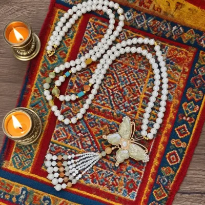 Chinese Jacquard-Inspired Elegant Butterfly Necklace