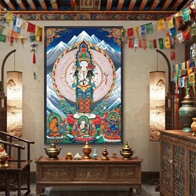 Thangka Decorative Painting Eight Directions Wealth Gods Portrait Guanyin Sakyamuni Buddha Manjushri Bodhisattva Foyer Living Room Paintingral For Foyer Living Room Office